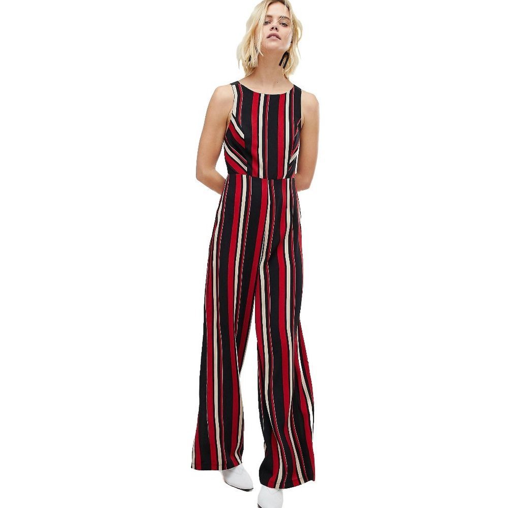 new look/ASOS vertical stripe wide leg jumpsuit w strappy open back